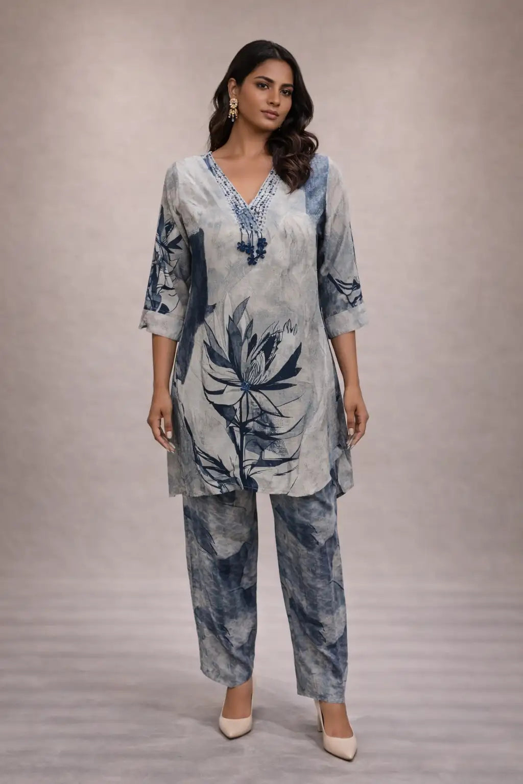Women's Printed Silk Kurta Pant Set